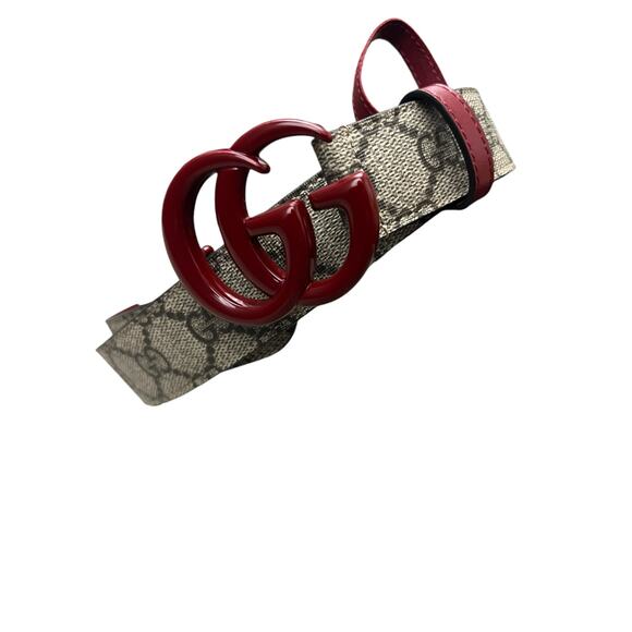 Gucci unisex GG Marmont thin belt in red leather Canvas 90/36 - Picture 3 of 7